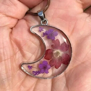 Colorful Flowers Moon Necklace NWT